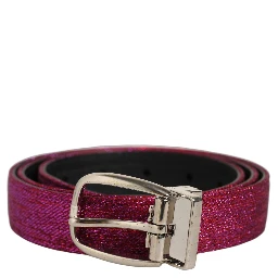 Men Fuchsia Glitter Silver Metal Buckle Belt