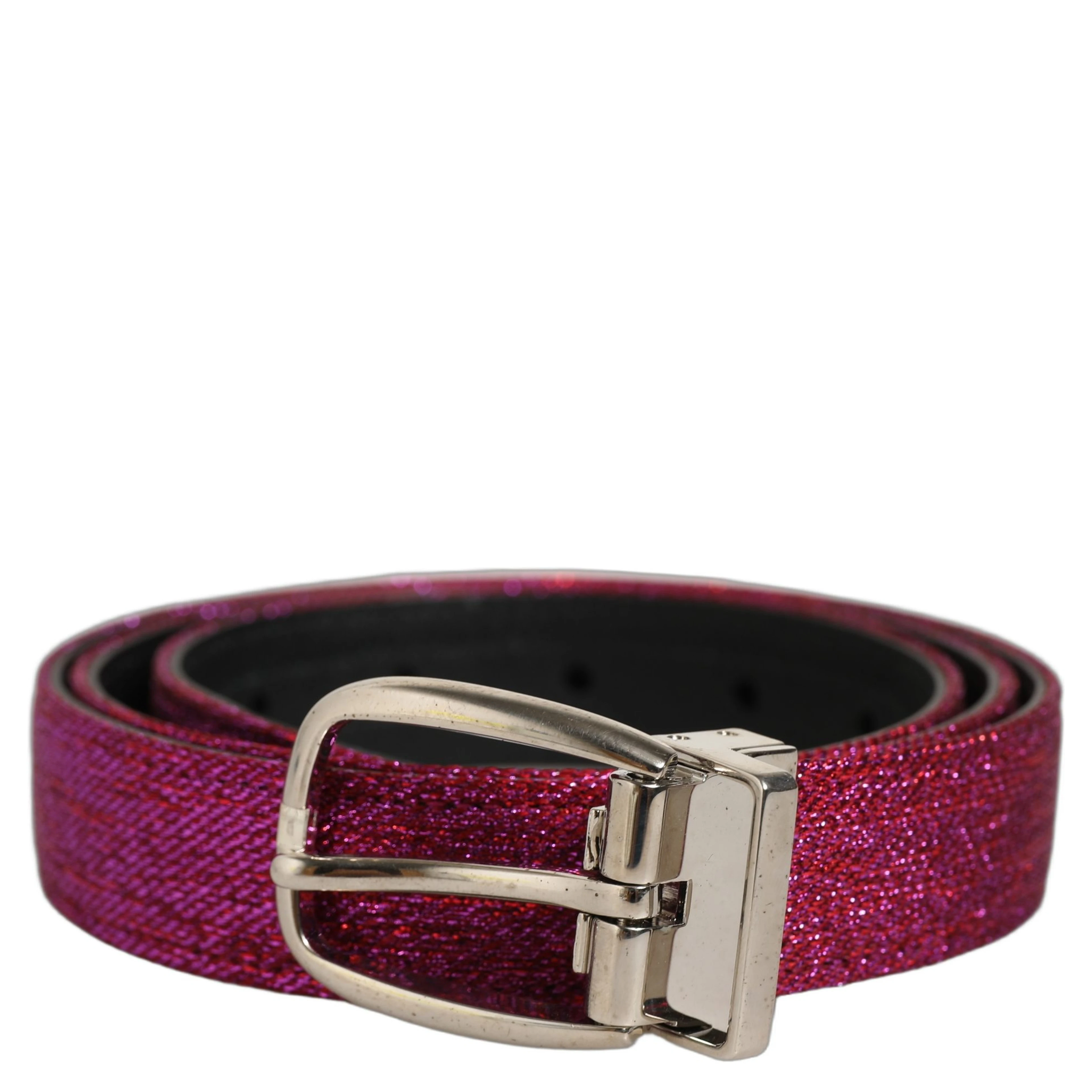 Men Fuchsia Glitter Silver Metal Buckle Belt