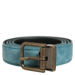 Men Blue Suede Gold Tone Metal Buckle Belt