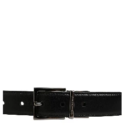 Black Classic Leather Silver Tone Buckle Belt