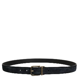 Men Black Leather Gold Tone Metal Buckle Belt