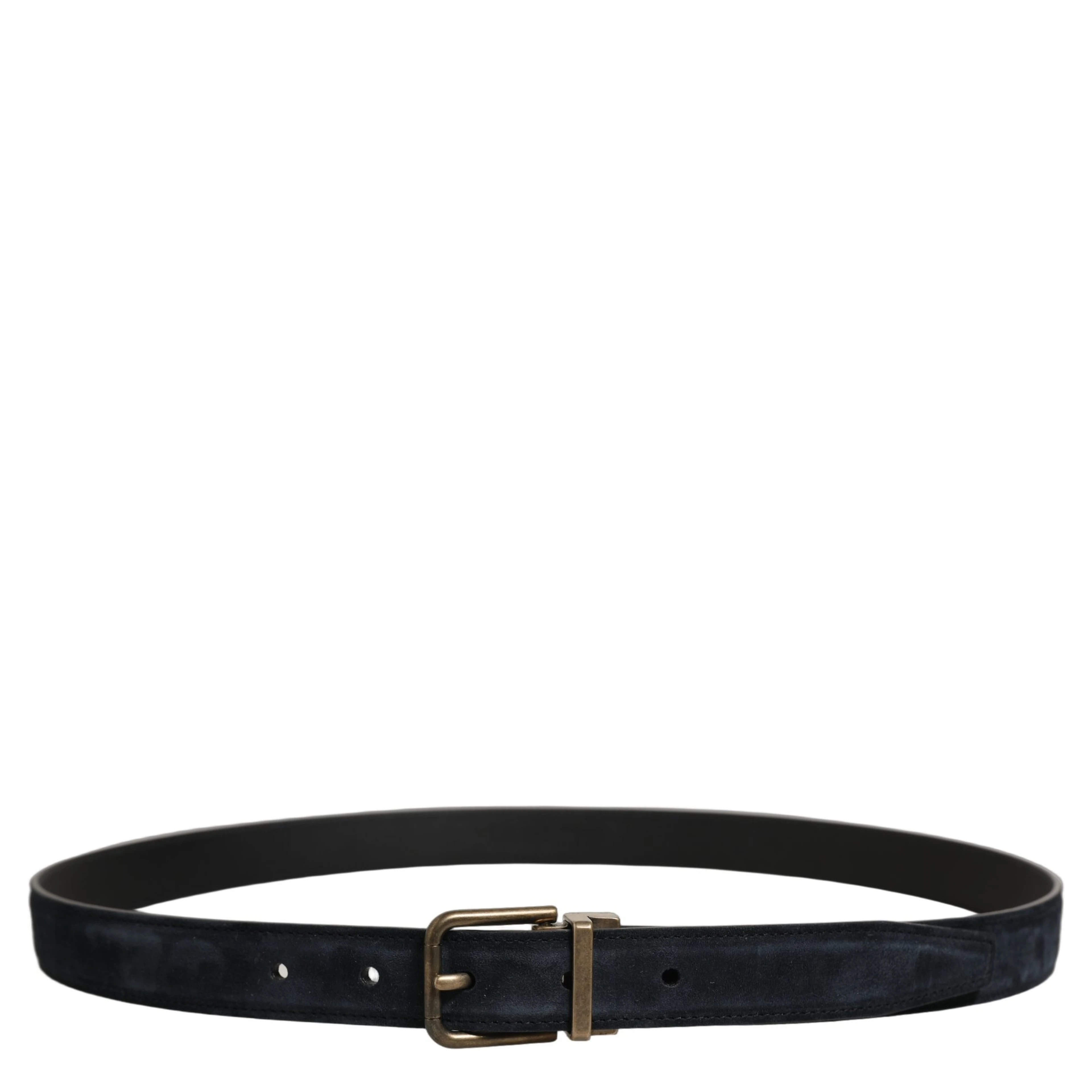 Men Black Leather Gold Tone Metal Buckle Belt