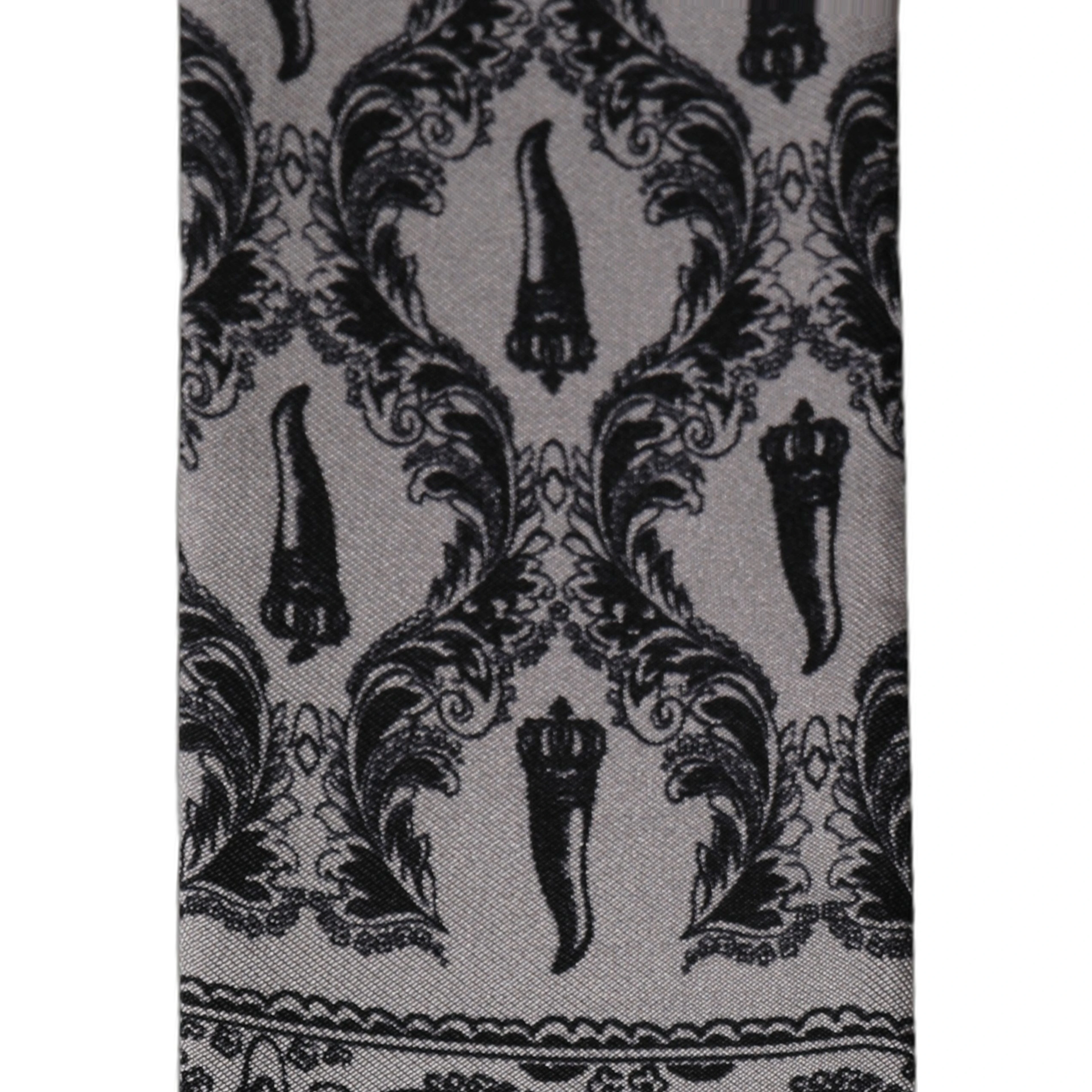 Gray Baroque Silk Fringed Skinny Foulard Scarf