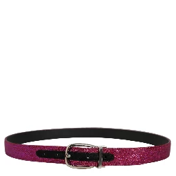 Men Fuchsia Glitter Silver Metal Buckle Belt