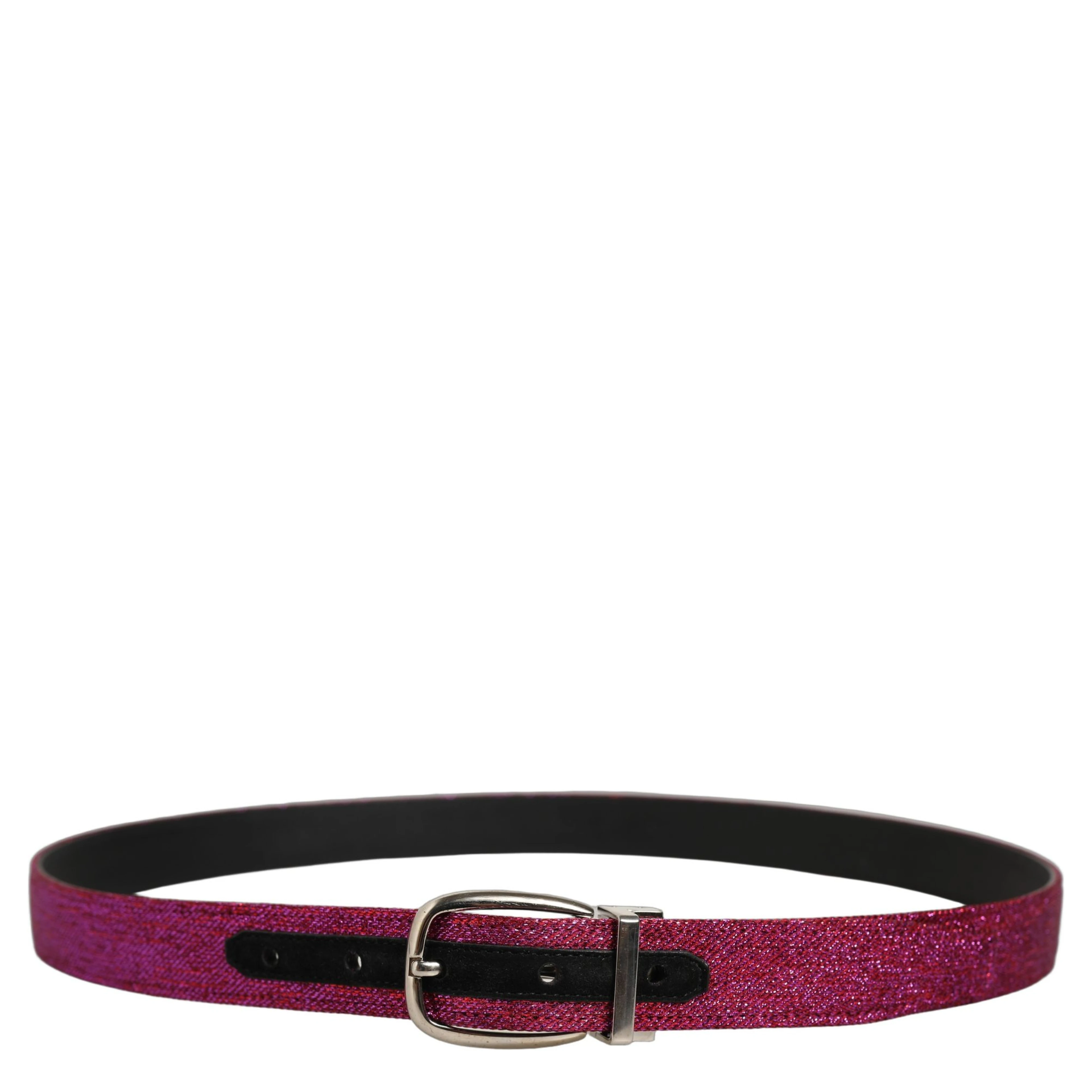 Men Fuchsia Glitter Silver Metal Buckle Belt