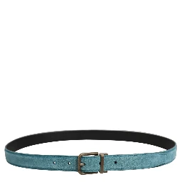 Men Blue Suede Gold Tone Metal Buckle Belt