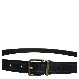 Men Black Leather Gold Tone Metal Buckle Belt