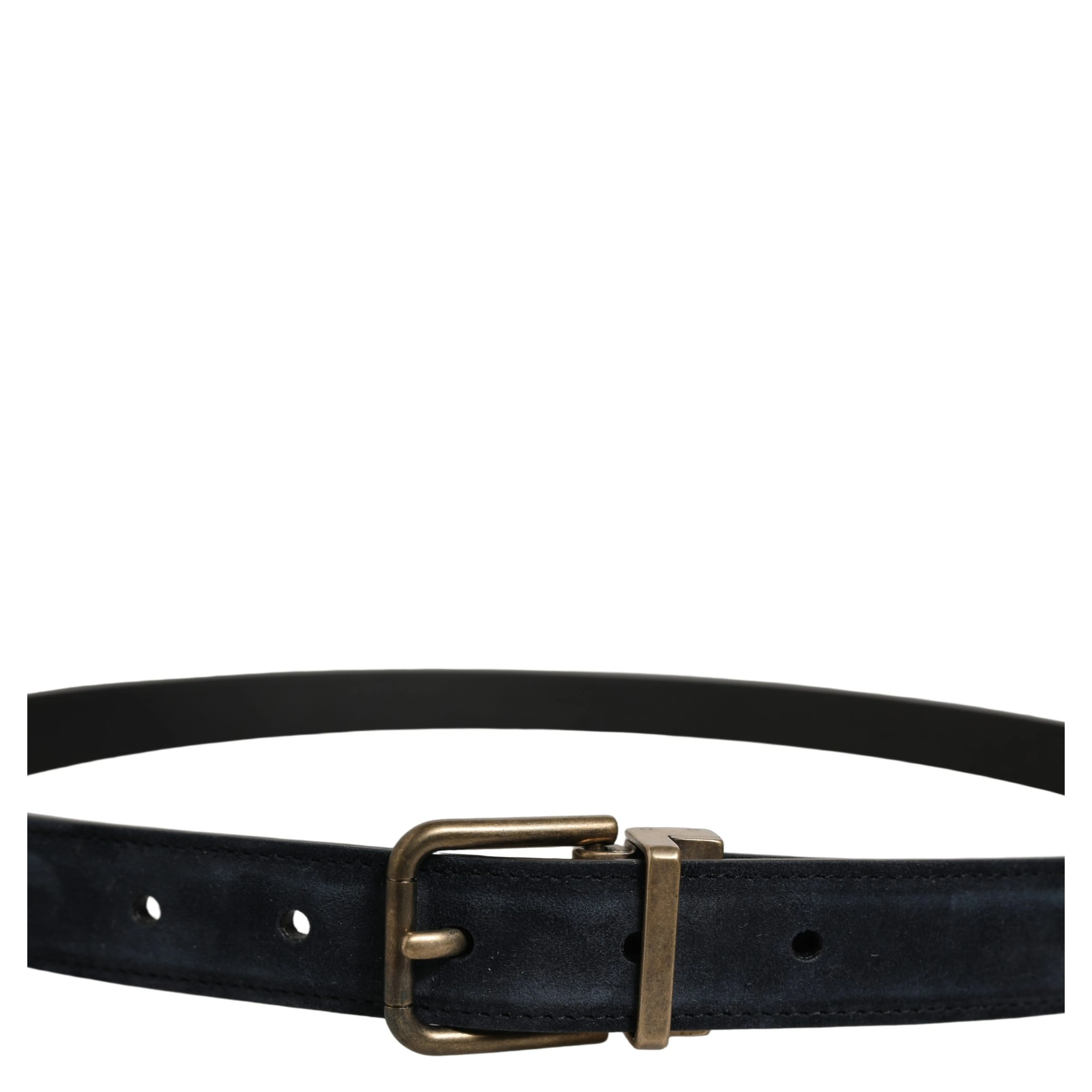 Men Black Leather Gold Tone Metal Buckle Belt