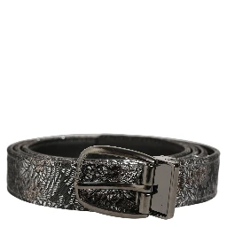 Silver Black Floral Jacquard Metal Buckle Belt