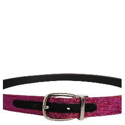Men Fuchsia Glitter Silver Metal Buckle Belt
