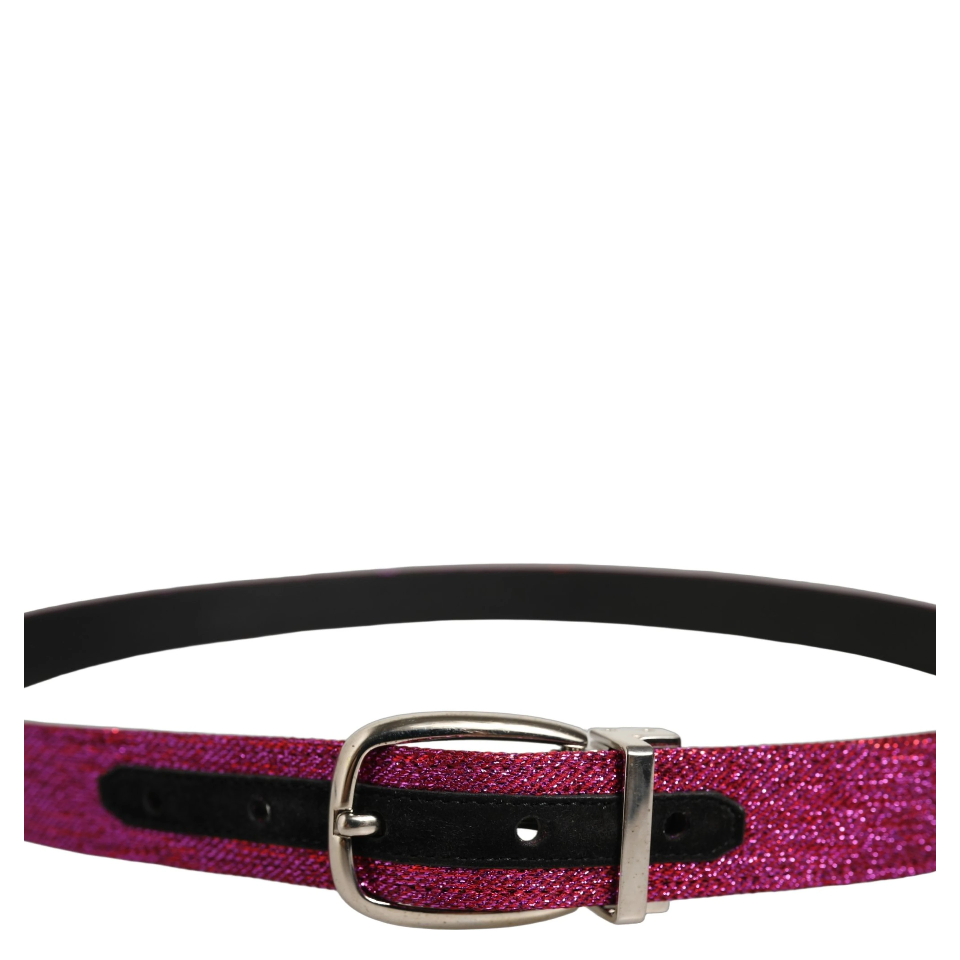 Men Fuchsia Glitter Silver Metal Buckle Belt
