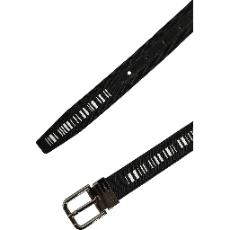 Black Fabric Leather Barcode Silver Buckle Belt