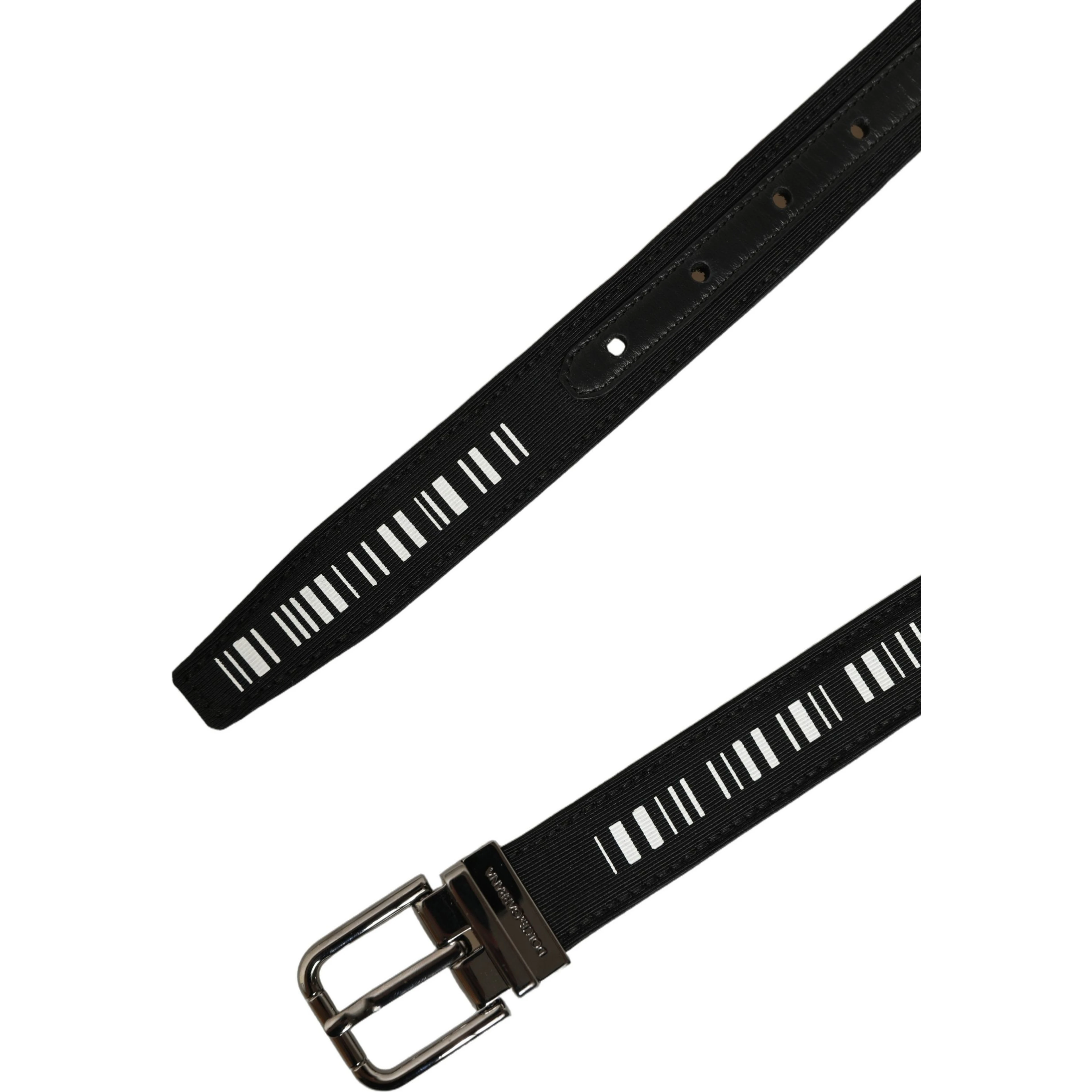 Black Fabric Leather Barcode Silver Buckle Belt