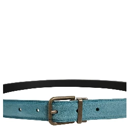 Men Blue Suede Gold Tone Metal Buckle Belt