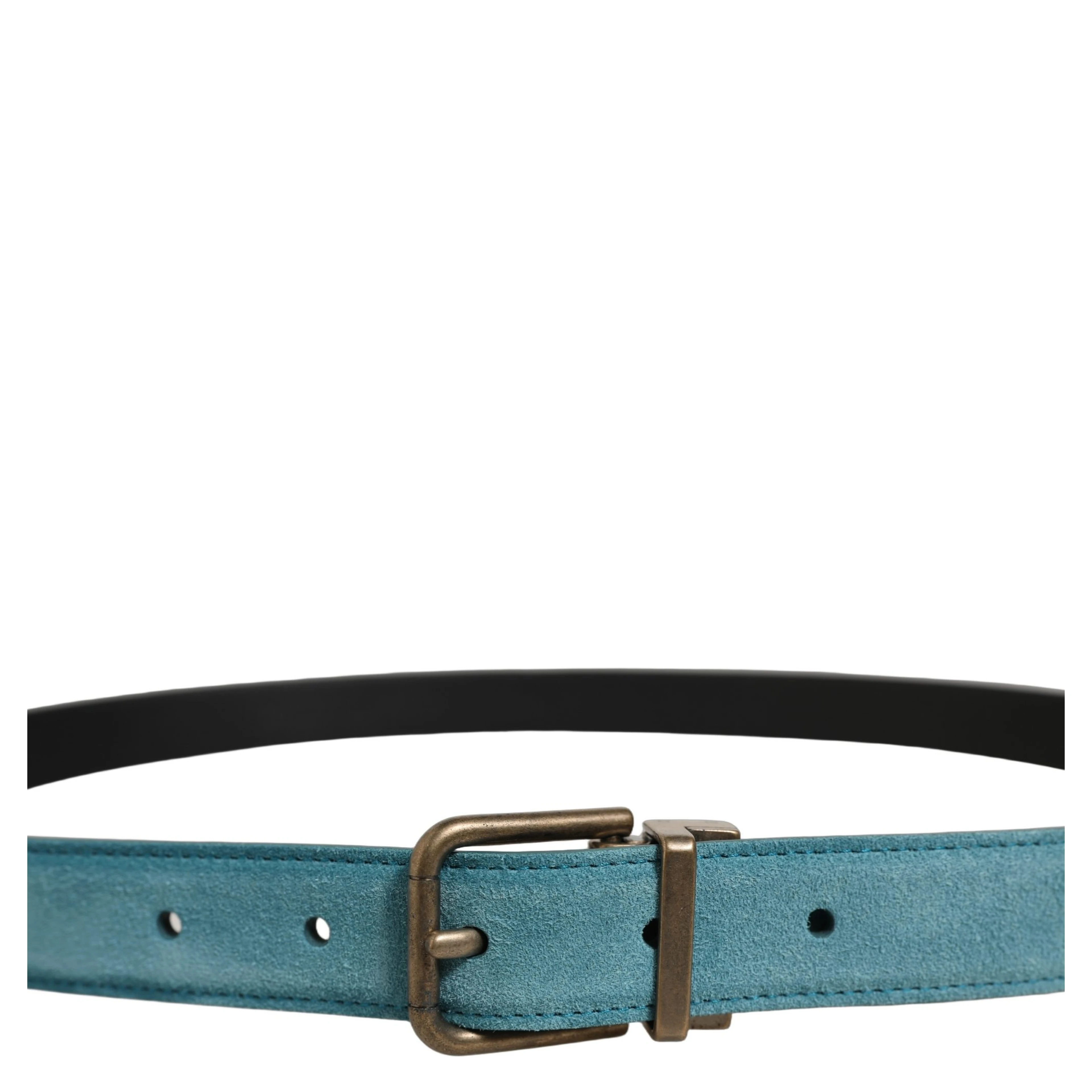 Men Blue Suede Gold Tone Metal Buckle Belt