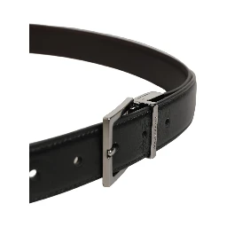 Black Classic Leather Silver Tone Buckle Belt