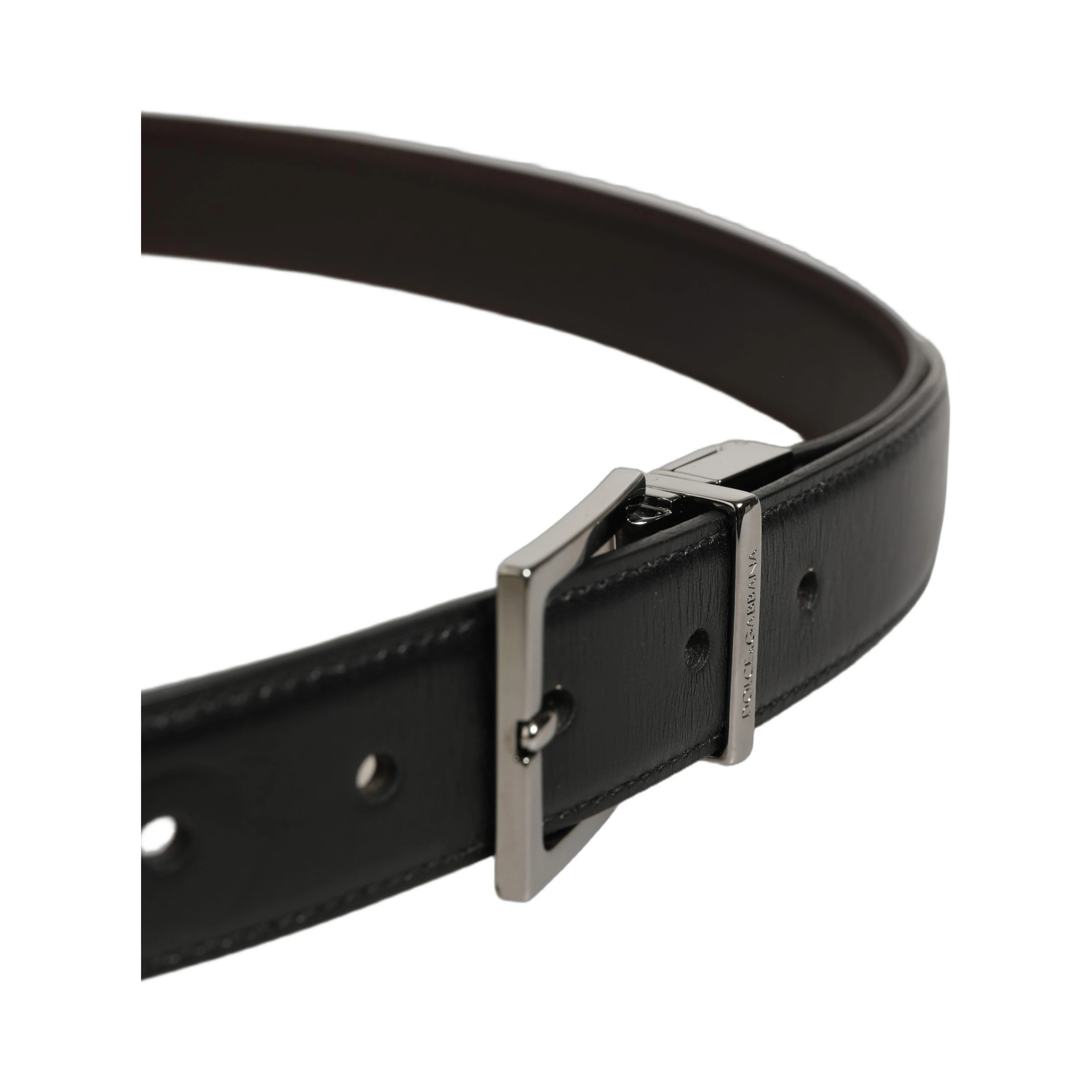 Black Classic Leather Silver Tone Buckle Belt