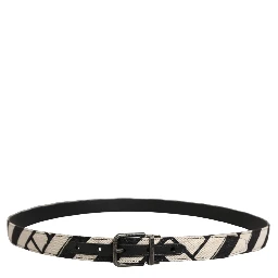 Black Ivory Silver Tone Metal Buckle Belt