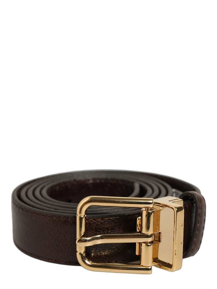 Men Brown Leather Gold Tone Metal Buckle Belt