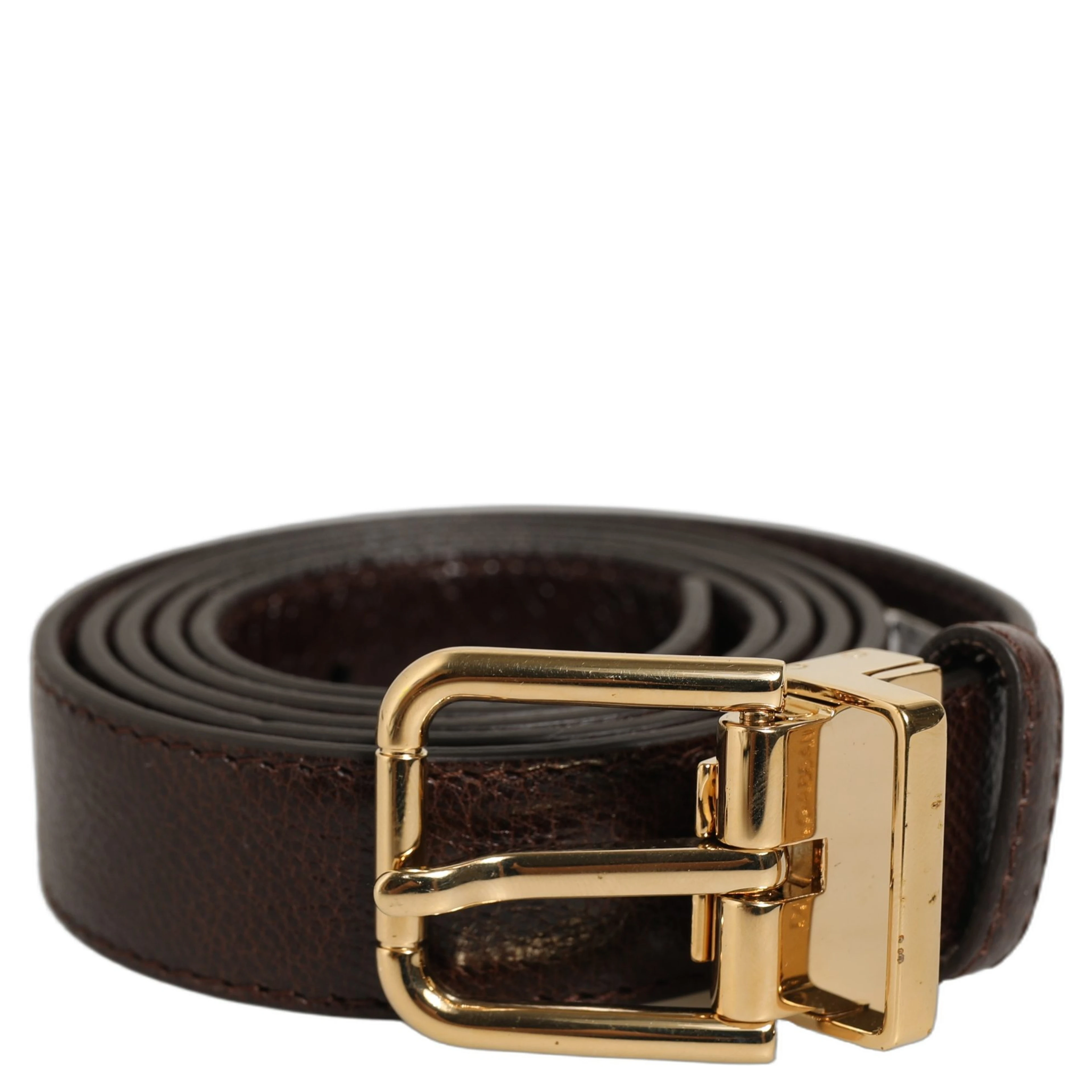 Men Brown Leather Gold Tone Metal Buckle Belt