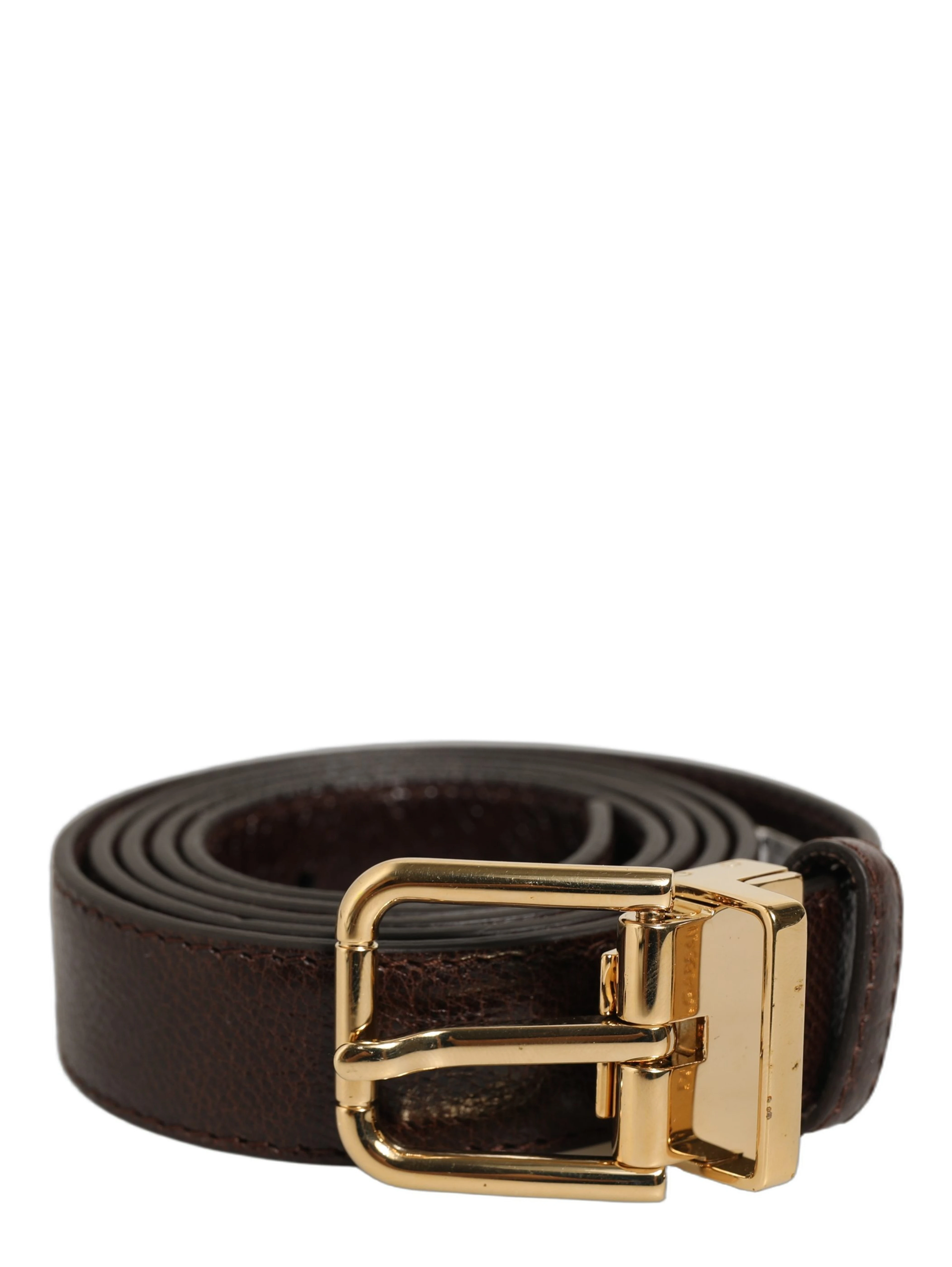 Men Brown Leather Gold Tone Metal Buckle Belt