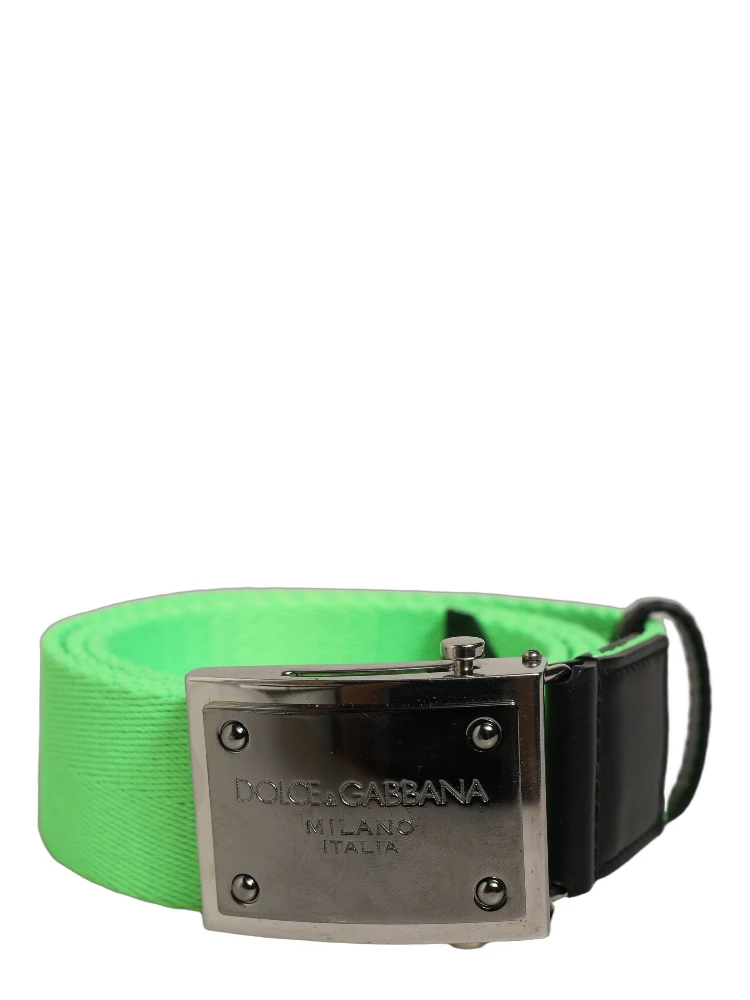 Green Canvas Logo Plaque Metal Buckle Belt