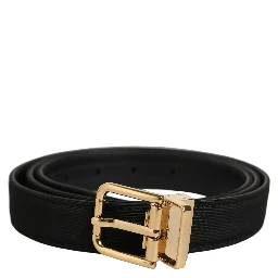 Black Canvas Leather Gold Metal Buckle Belt