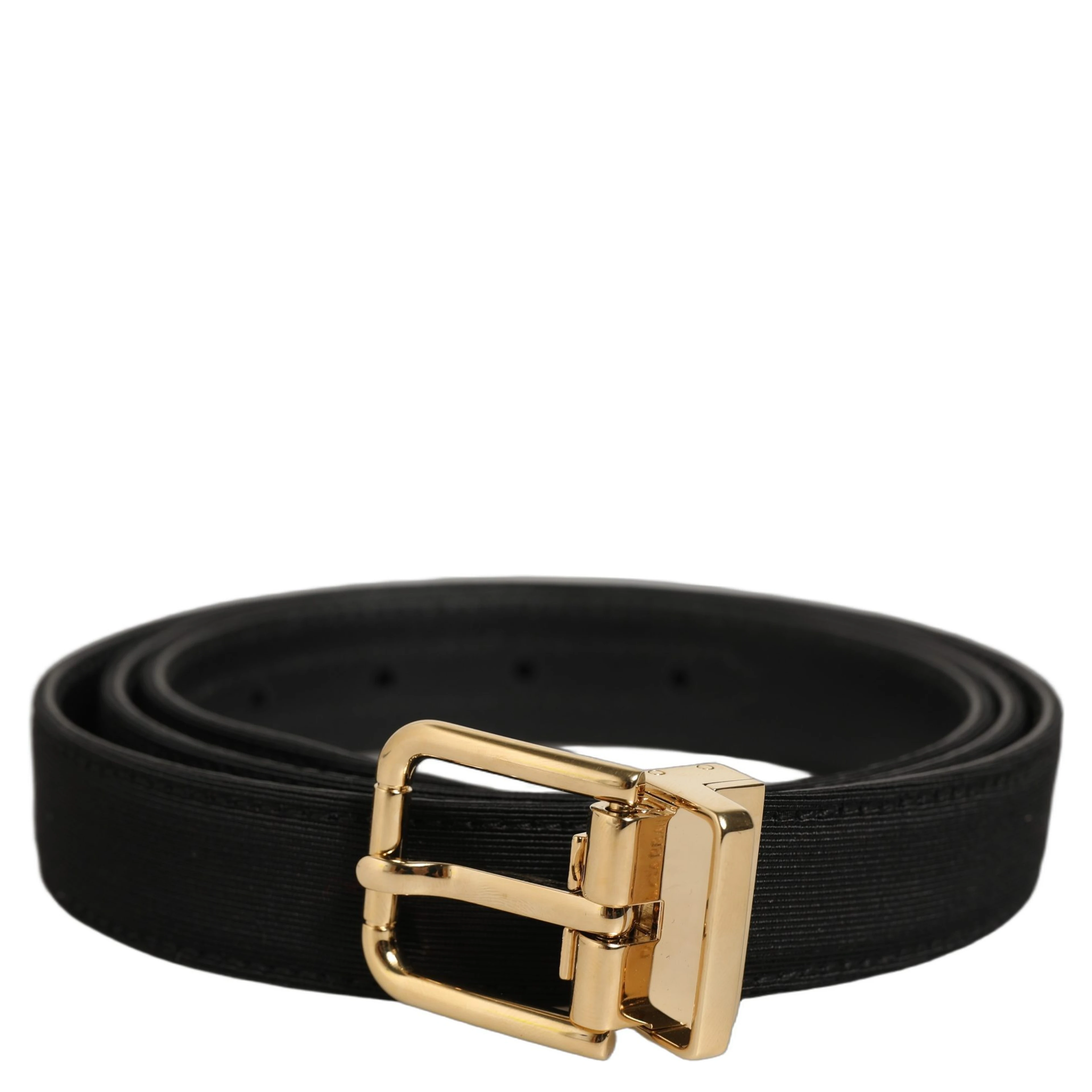 Black Canvas Leather Gold Metal Buckle Belt