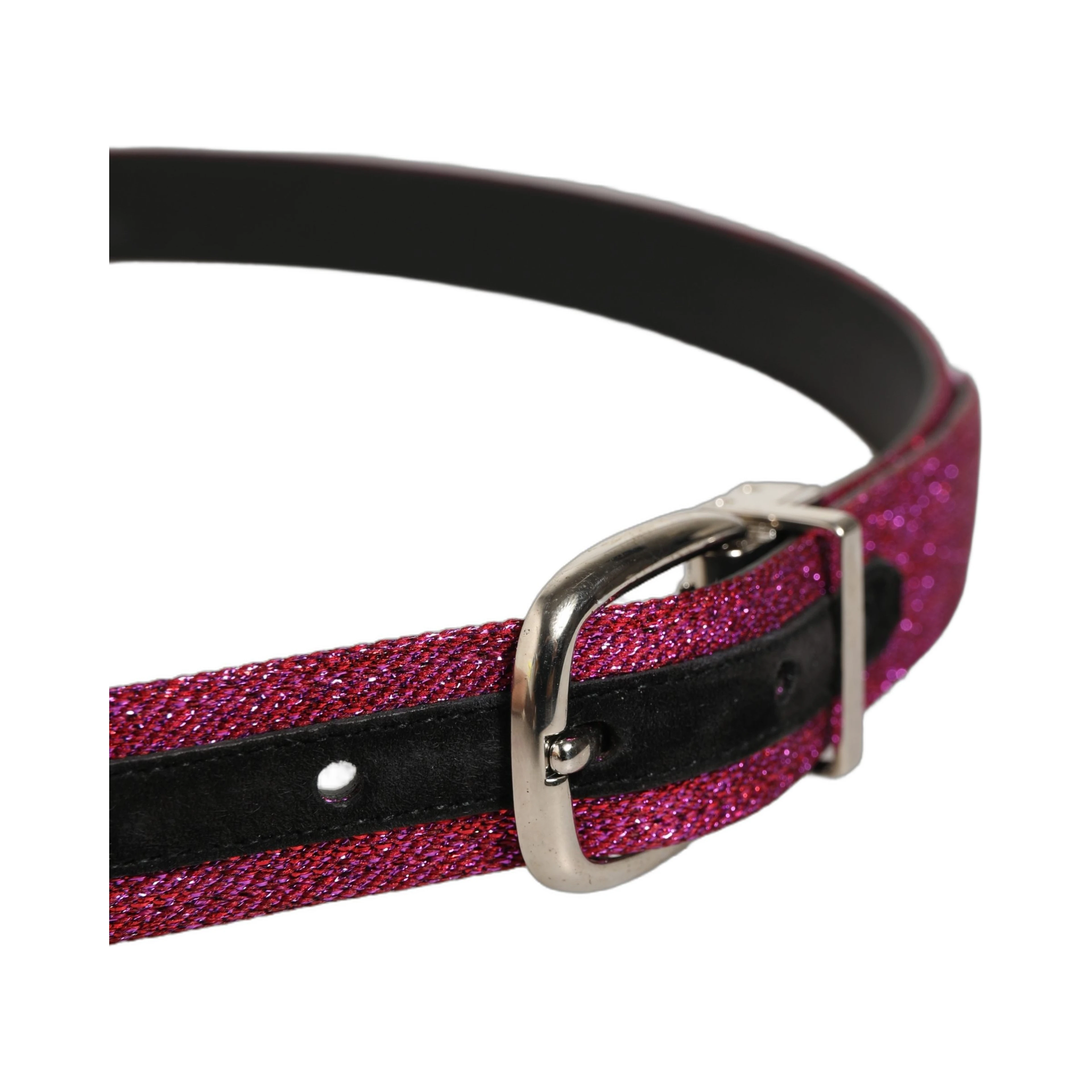 Men Fuchsia Glitter Silver Metal Buckle Belt