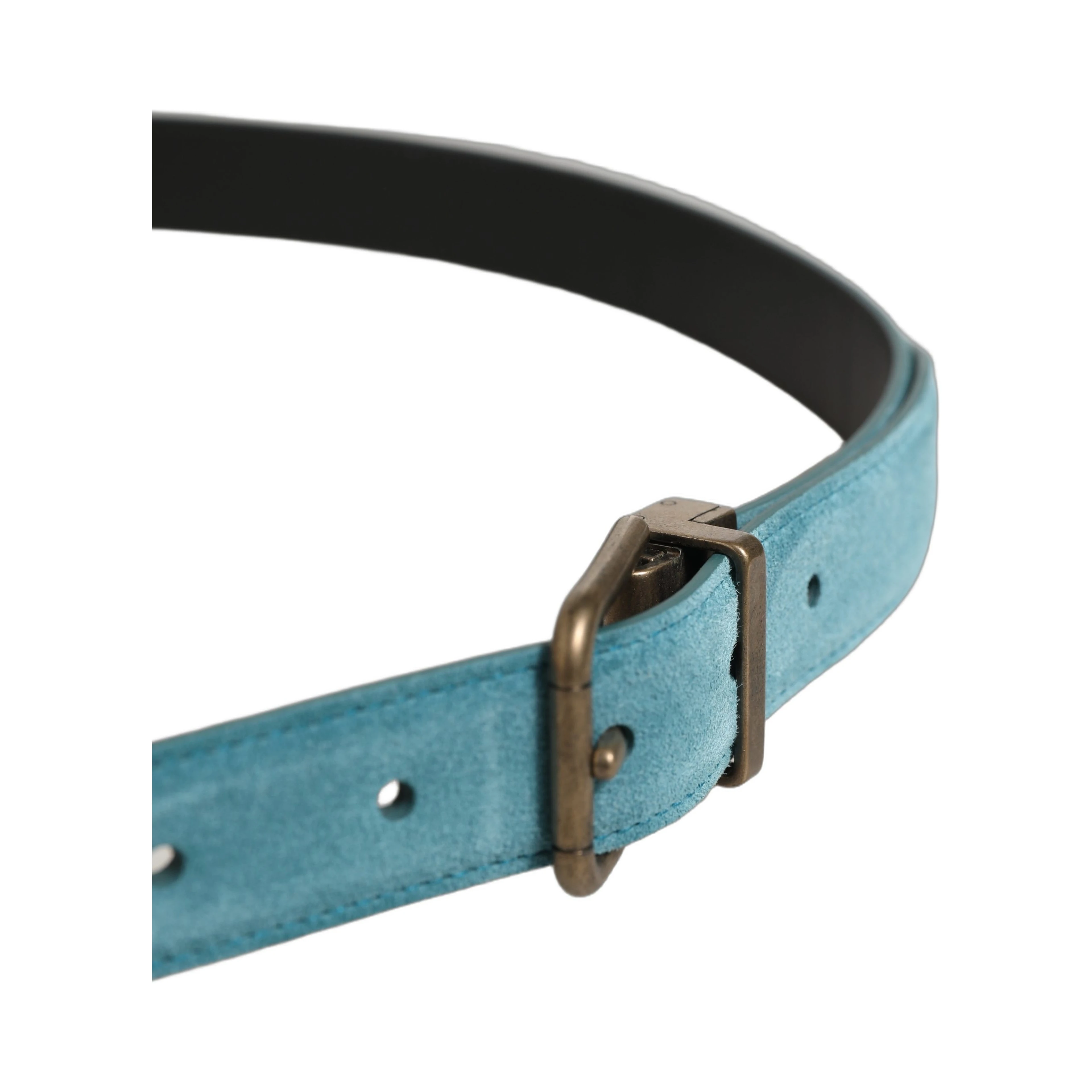 Men Blue Suede Gold Tone Metal Buckle Belt