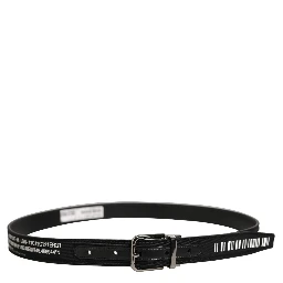 Black Fabric Leather Barcode Silver Buckle Belt