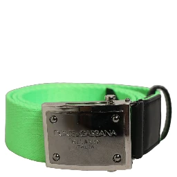 Green Canvas Logo Plaque Metal Buckle Belt