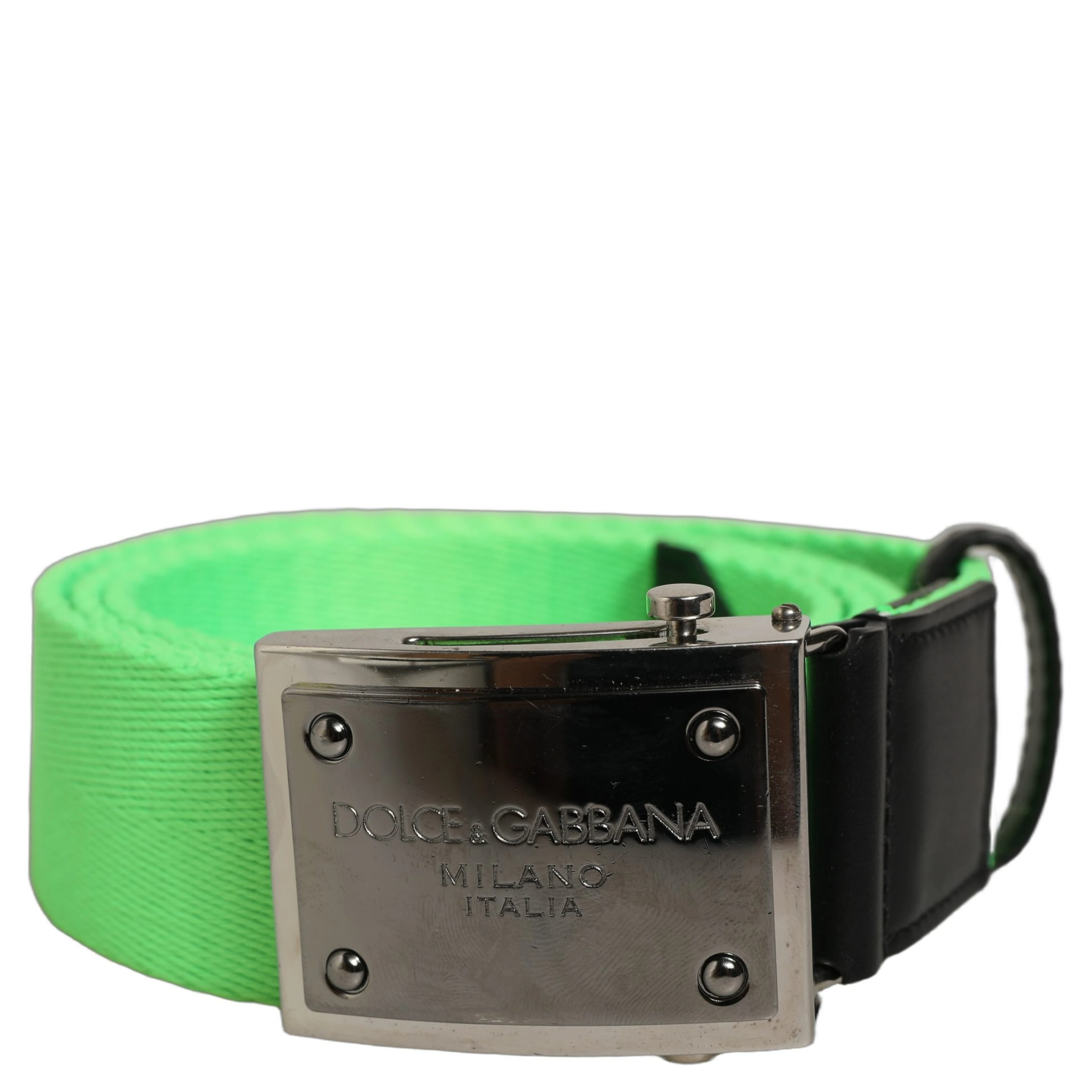 Green Canvas Logo Plaque Metal Buckle Belt