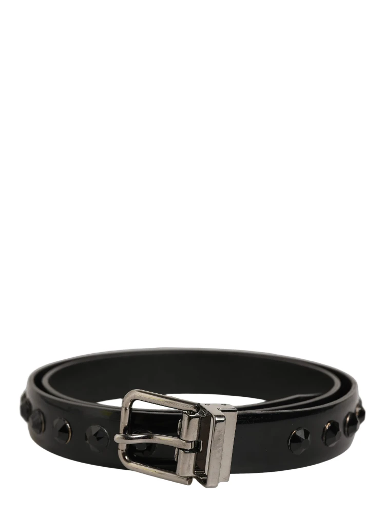 Black Leather Studs Silver Metal Buckle Belt