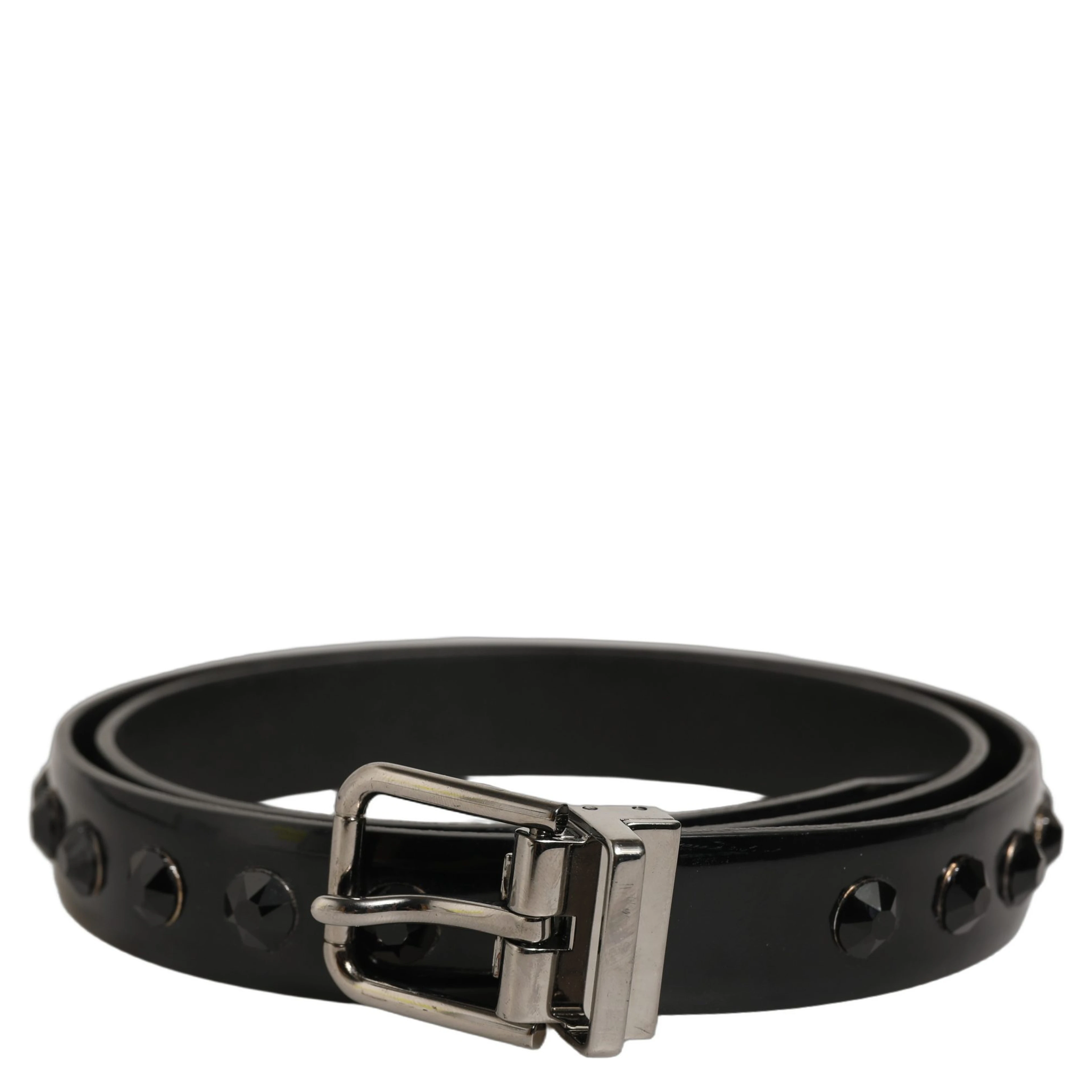 Black Leather Studs Silver Metal Buckle Belt