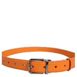 Orange Leather Silver Tone Metal Buckle Belt