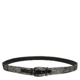 Silver Black Floral Jacquard Metal Buckle Belt