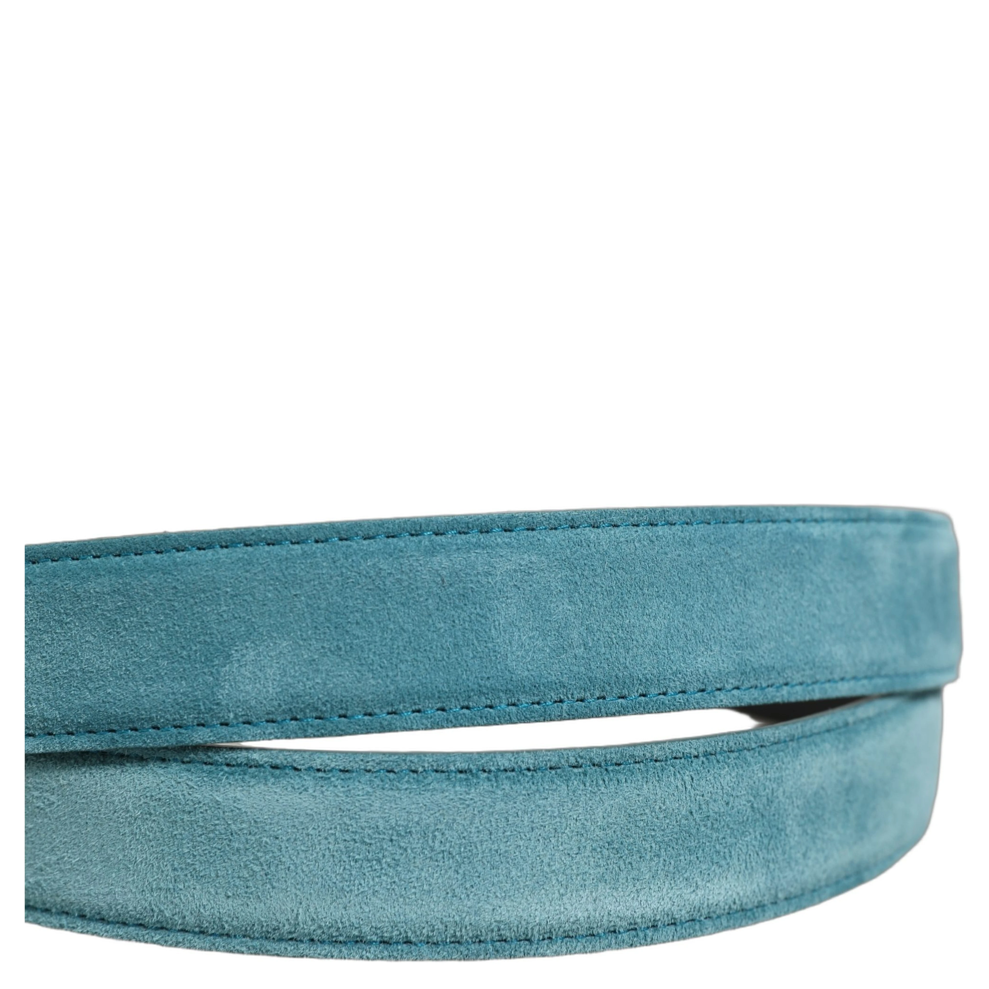 Men Blue Suede Gold Tone Metal Buckle Belt