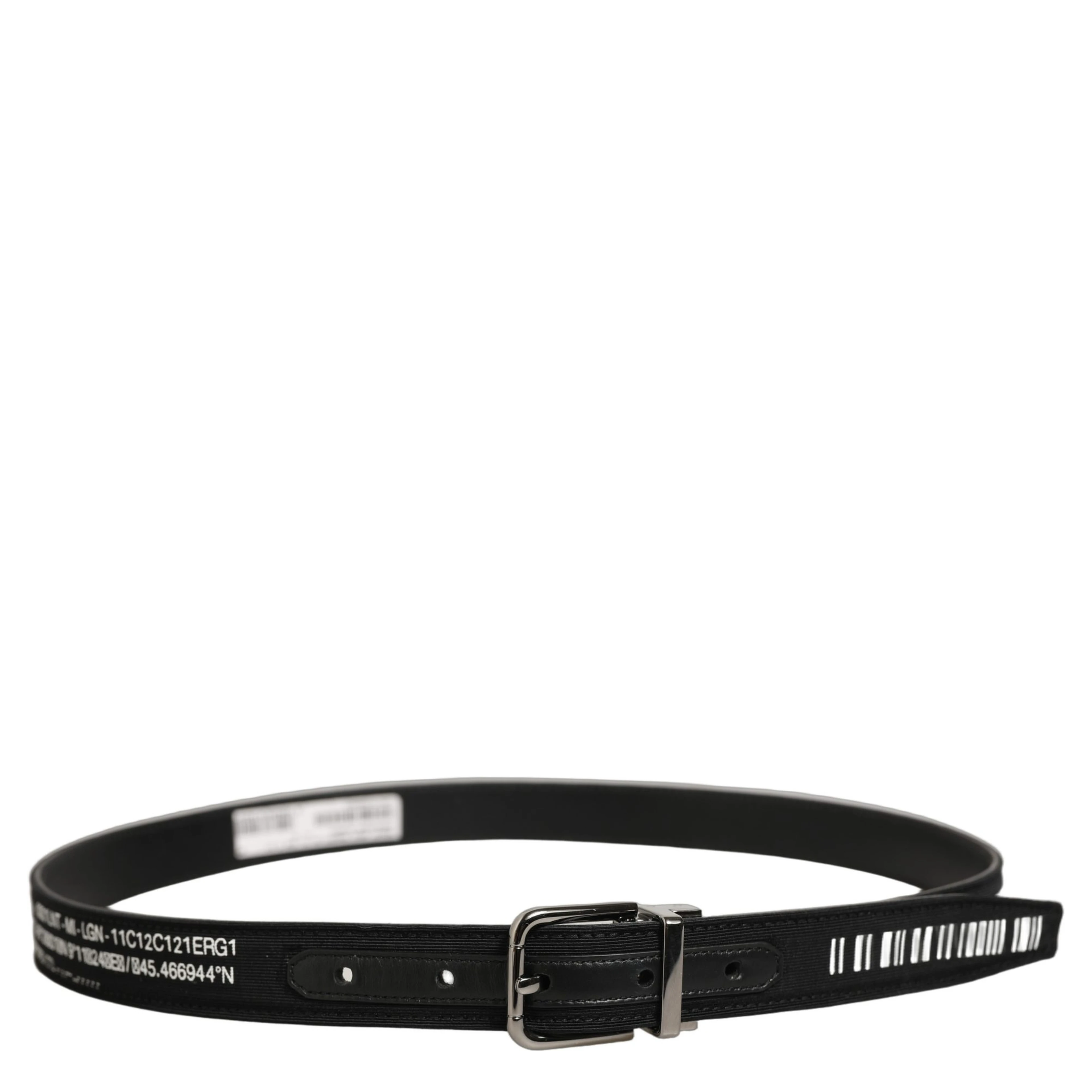 Black Fabric Leather Barcode Silver Buckle Belt