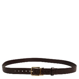 Men Brown Leather Gold Tone Metal Buckle Belt