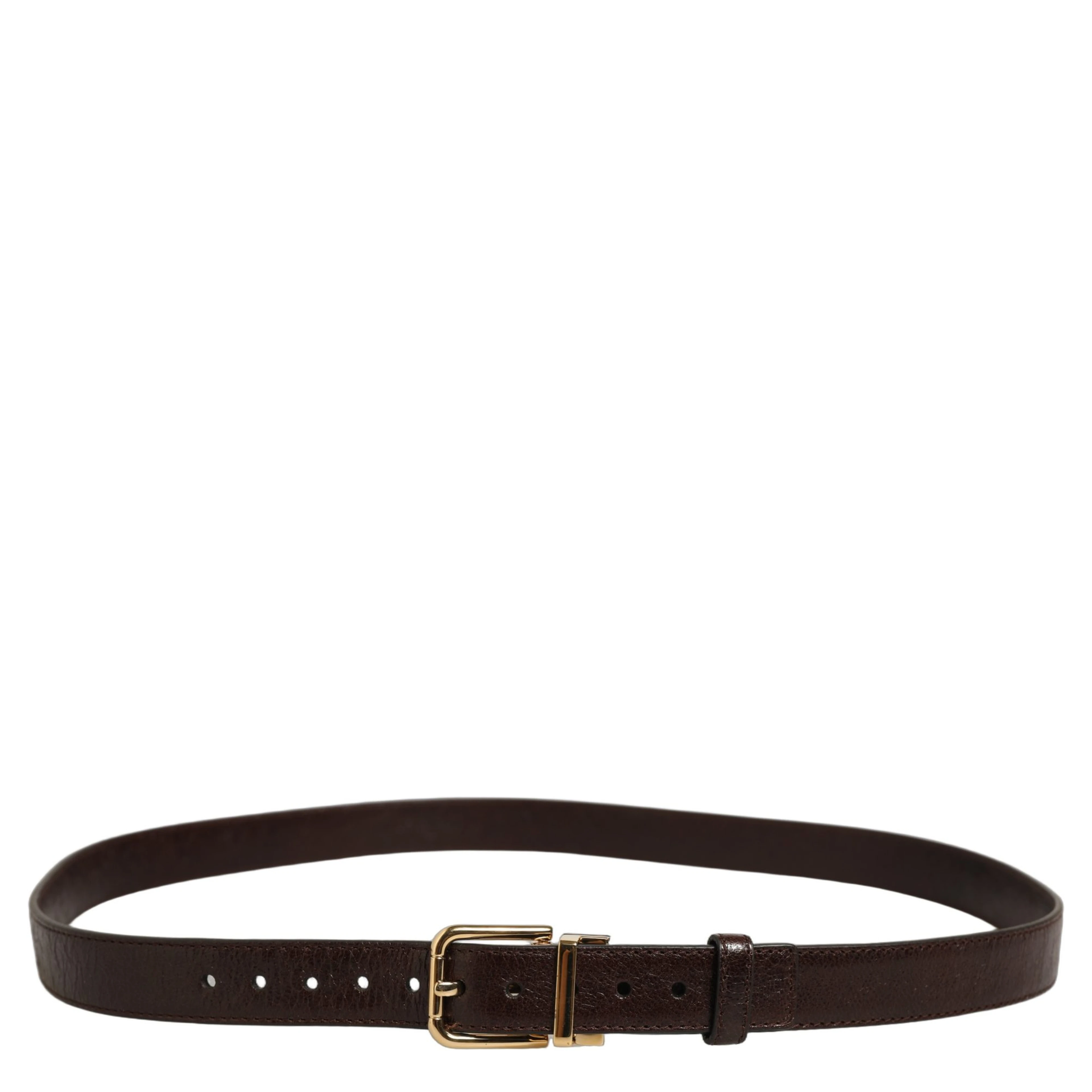 Men Brown Leather Gold Tone Metal Buckle Belt