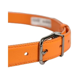 Orange Leather Silver Tone Metal Buckle Belt