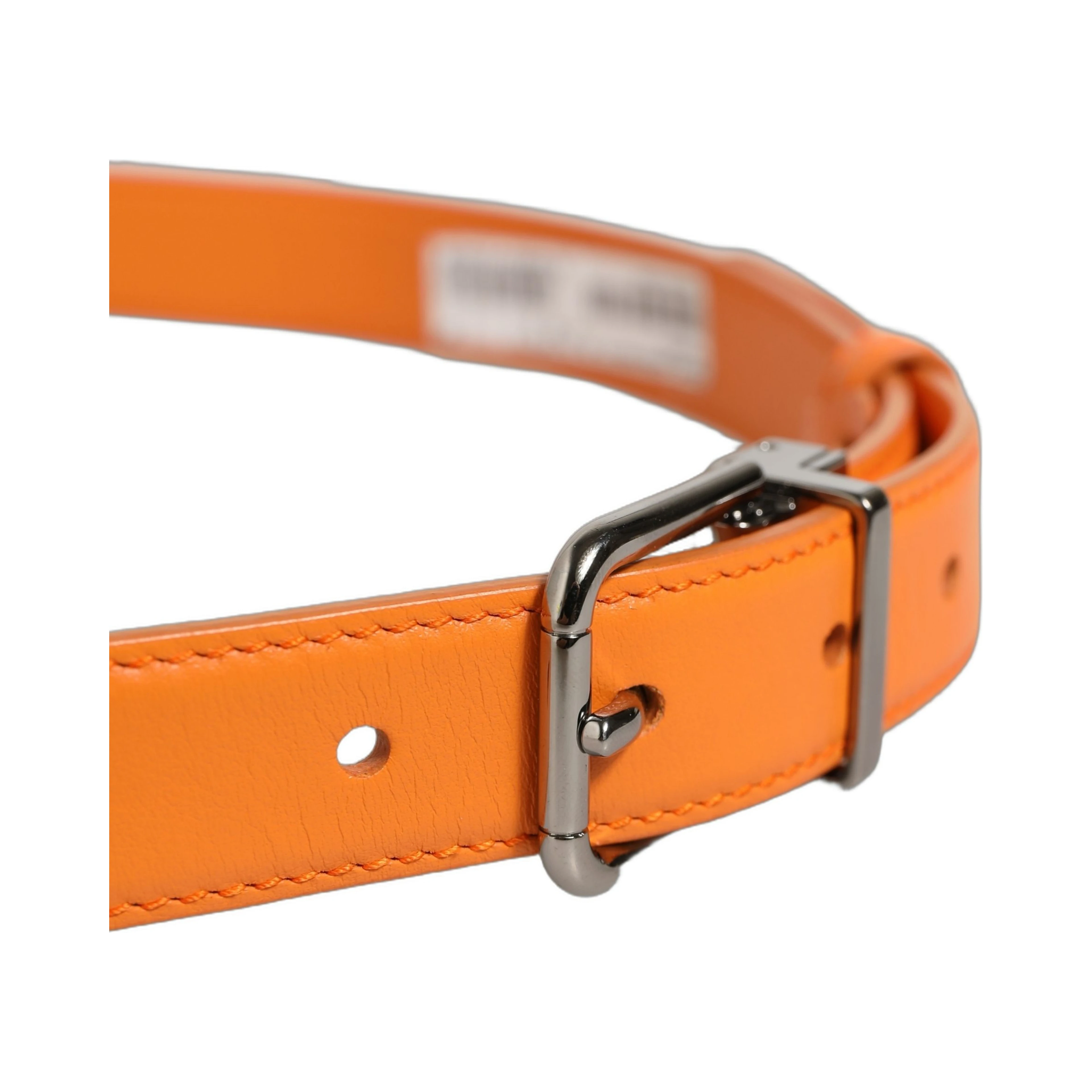 Orange Leather Silver Tone Metal Buckle Belt