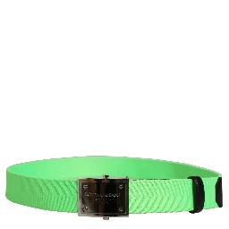 Green Canvas Logo Plaque Metal Buckle Belt