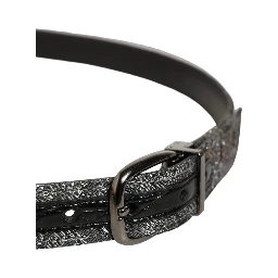 Silver Black Floral Jacquard Metal Buckle Belt