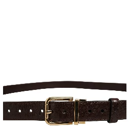 Men Brown Leather Gold Tone Metal Buckle Belt