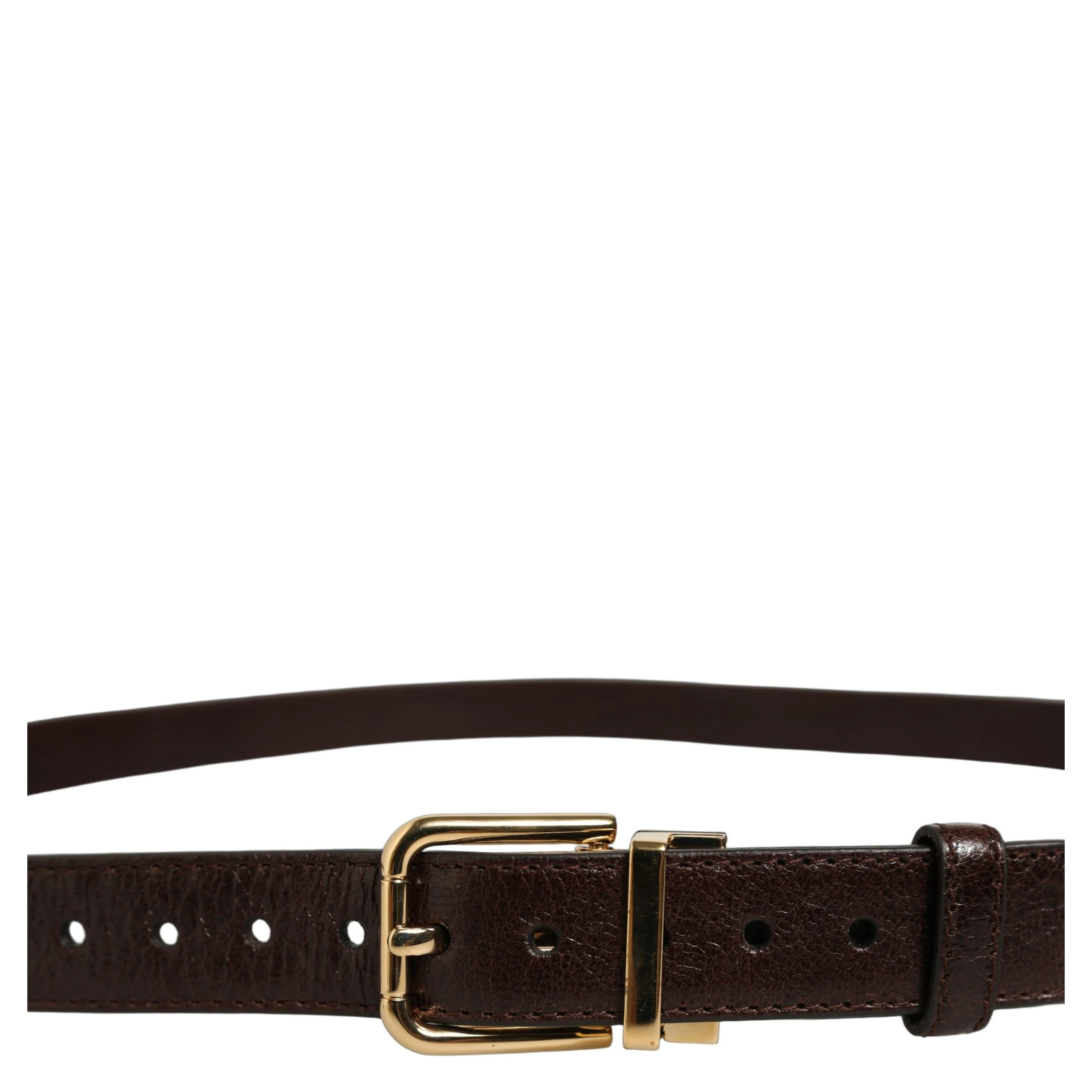 Men Brown Leather Gold Tone Metal Buckle Belt