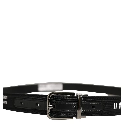 Black Fabric Leather Barcode Silver Buckle Belt