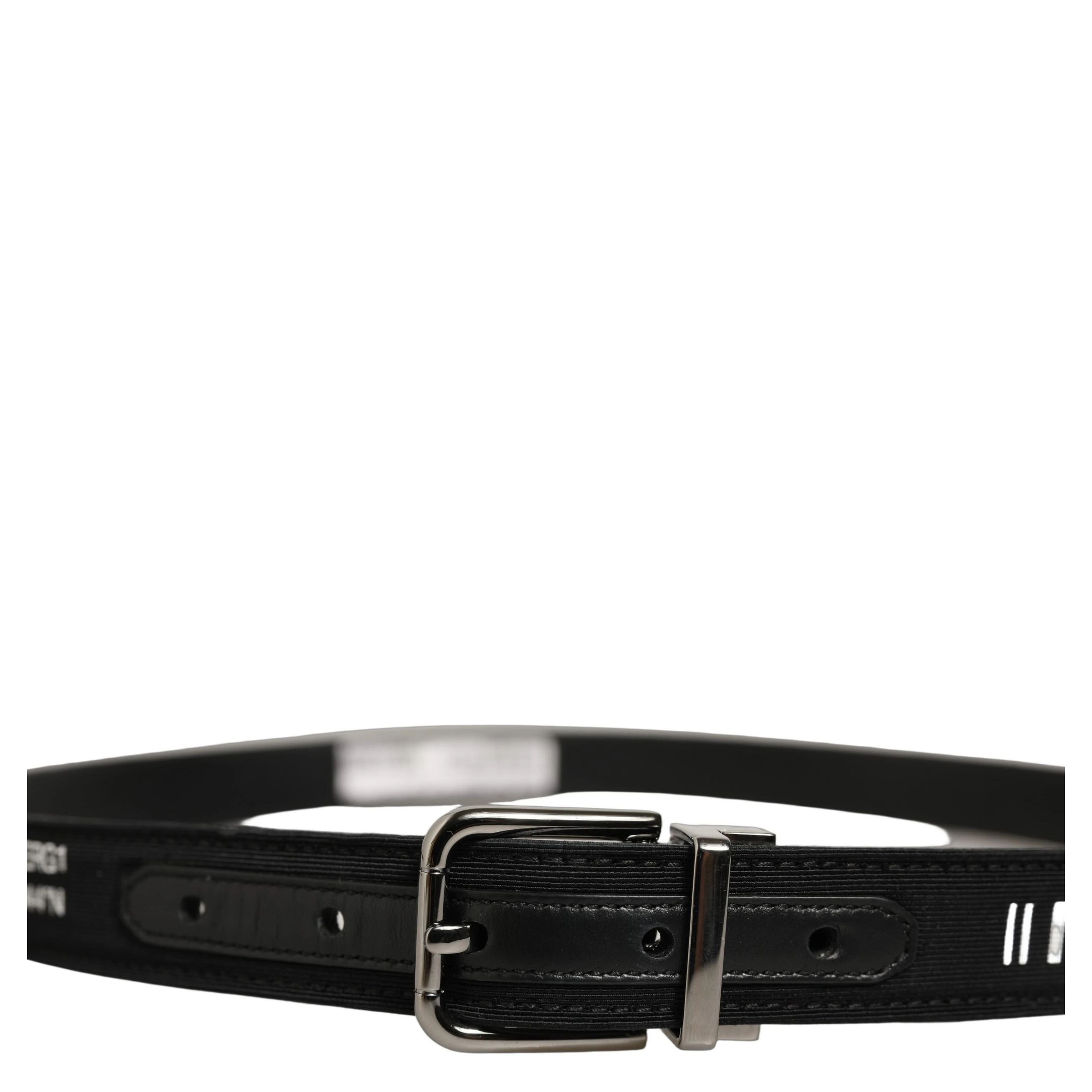 Black Fabric Leather Barcode Silver Buckle Belt