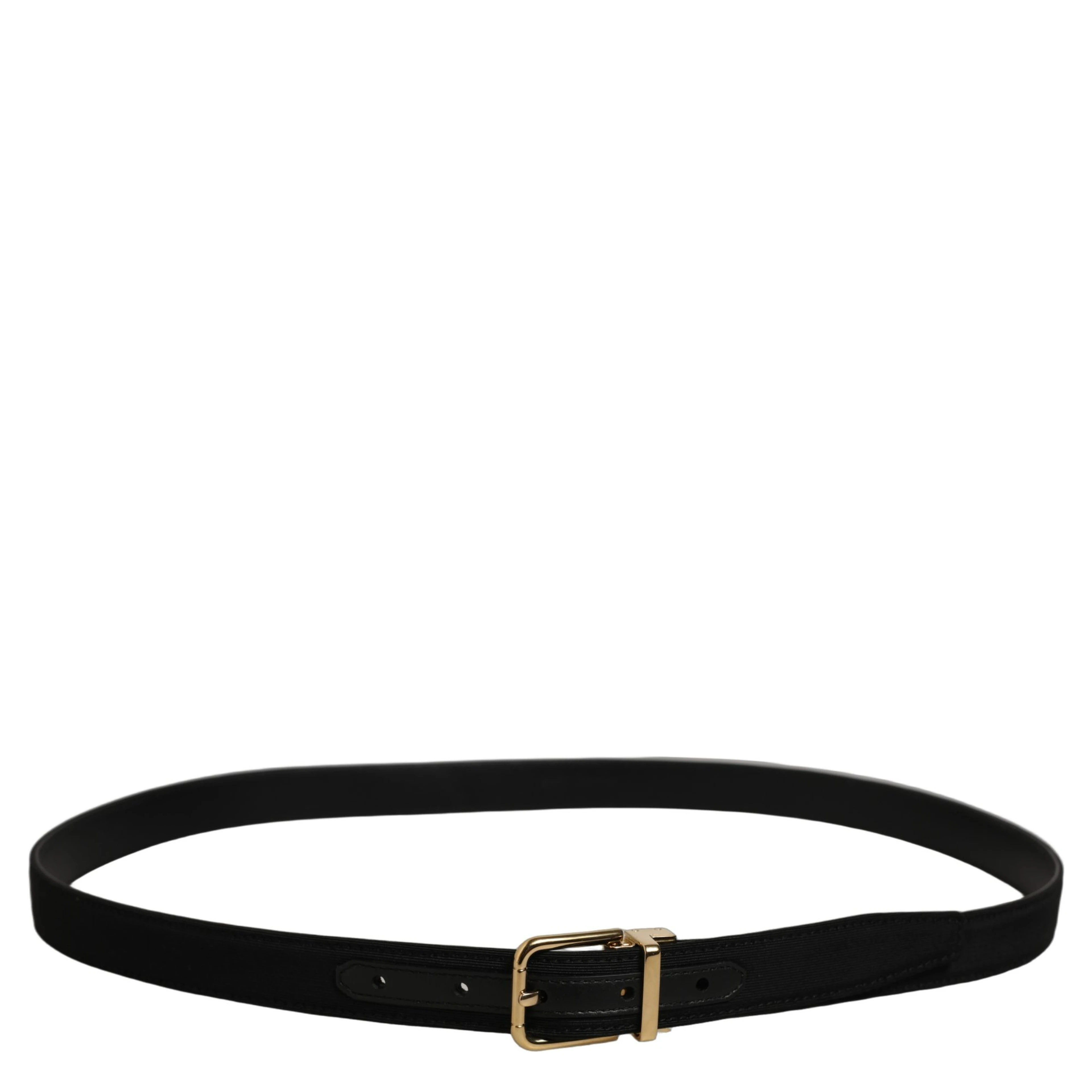 Black Canvas Leather Gold Metal Buckle Belt